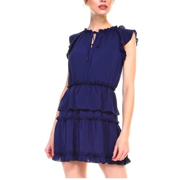 The Impeccable Pig Navy Tiered Ruffled Dress - Picture 1 of 4